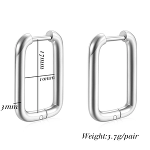 Detailed dimensions of minimalist 10mm U-shaped stainless steel huggie earrings for women