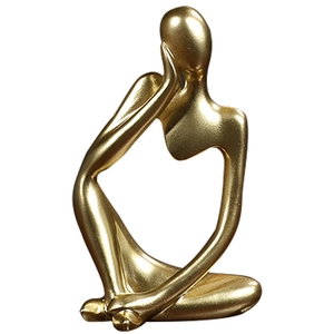 Minimalist golden resin thinker sculpture for Nordic style luxury home decor
