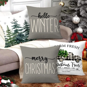Set di 4 federe natalizie con alberi grigi e omino di pan di zenzero per decoro natalizio