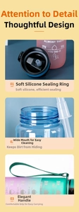 Detail view of leak-proof silicone seal, wide mouth design and portable carrying strap