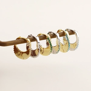 Boucles d'oreilles créoles en argent S925 en forme de U avec pierres précieuses