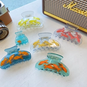 Cute Fish Hair Claw Clip Cellulose Acetate Transparent Tank Goldfish Rhinestone Eyes Large Shark Clip For Women