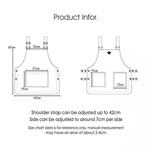Waterproof Japanese work apron size chart with adjustable straps and multiple pockets