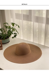 Détail de la texture en paille tressée fine d'un chapeau de soleil à large bord