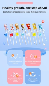 Detail view of 304 stainless steel toddler training utensils with silicone finger rings