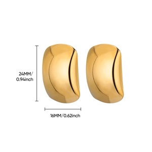 Detailed dimension view of gold bean earrings showing 24mm height and 16mm width