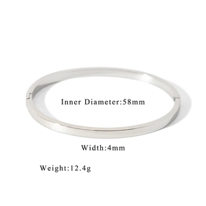 Macro detail of 4mm silver titanium steel bangle with hinge and 58mm inner diameter