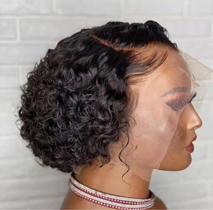 Detail of the high-quality lace front construction and natural hairline on black curly wig
