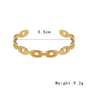 Elegant gold hollow chain open cuff bracelet in stainless steel with 5.5cm diameter