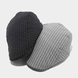 British style plaid flat caps in black and grey patterns with breathable fabric