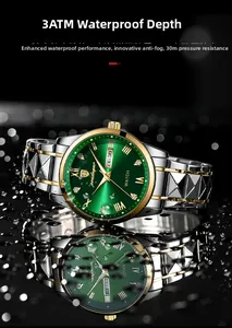Detailed macro view showing the 3ATM waterproof feature and dual calendar on the watch dial