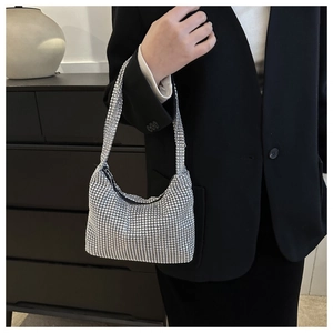 Sparkling silver rhinestone hobo bag for women with a shoulder strap in high fashion style
