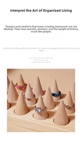 Macro detail of solid wood cone ring holders set with elegant jewelry display