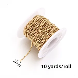 Close-up of 2mm gold bead chain roll, 10 yards length for DIY jewelry making