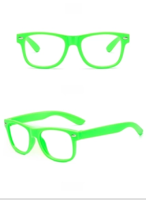 Détail de la monture de lunettes enfant vert fluo, vues de face et de profil