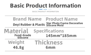 Detailed specifications of the star-shaped silicone photo frame mold with size dimensions