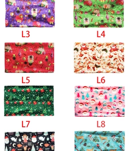 Grid view of elastic Christmas headbands with Santa and reindeer patterns in various colors