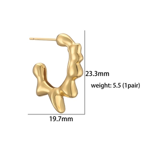 Detailed size view of irregular gold earrings with height and width measurements