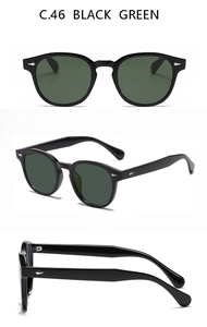 Vues détaillées de lunettes de soleil rétro Boston noires avec verres verts classiques
