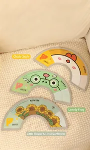 Macro detail of adjustable waterproof pet recovery collars with cartoon patterns
