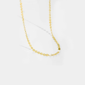 Minimalist S925 sterling silver chain necklace with polished gold sequins in high detail
