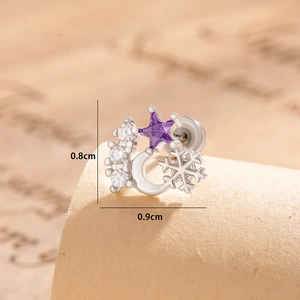Star and snowflake earrings with micro-set zircon and silver screw back design