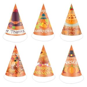 Set di 6 cappelli da festa per il Ringraziamento con motivi di tacchino e zucca ed elastico