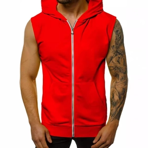 Ärmelloser Kapuzenpullover für Herren in Rot mit Reißverschluss und Seitentaschen