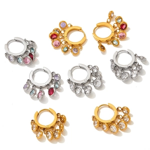 Colorful zircon drop earrings in gold and silver finish with geometric tassels