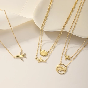925 Sterling Silver Airplane Cloud World Map Pendant Necklace Double Layer Rhinestone Light Luxury Choker For Women