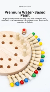 Detail of wooden memory game pieces coated in eco-friendly water-based non-toxic paint