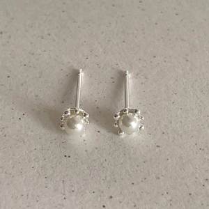 Elegant Round Artificial Pearl Stud Earrings With 925 Sterling Silver Earring Post Minimalist Korean Style Jewelry For Women