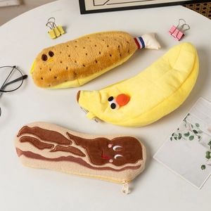 Creative Food Shaped Plush Pencil Case Cute Banana Chicken Leg Bacon Stationery Pouch For Students Kids Office School