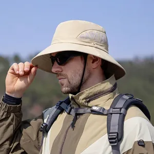Wide Brim Bucket Hat Men Outdoor Sun Protection Breathable Mesh Foldable Fisherman Hat Hiking Fishing