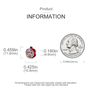 Detailed dimensions of red pomegranate flower charm bead with pink and purple zircon stones