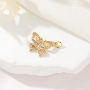 14K gold plated butterfly pendant with inlaid zircons for DIY jewelry necklaces