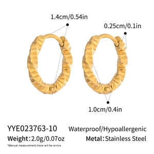 Detailed size specs for gold stainless steel hoop earrings with hammered texture finish