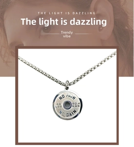 Detail showing the No Pain No Gain motivational quote on a barbell plate pendant