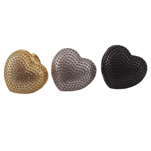 18k gold plated heart stud earrings in gold, silver, and black with textured finish
