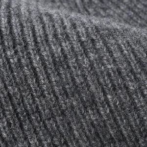Gray double-layer Merino wool knit beanie featuring thick ribbed texture and fuzzy warmth