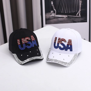 USA Rhinestone Baseball Cap Cotton Bling Adjustable Outdoor Sun Protection Leisure Fashion Dad Hat For Women Men