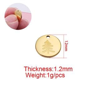 12mm 18K gold plated stainless steel tree pendant with dimensions and scale reference