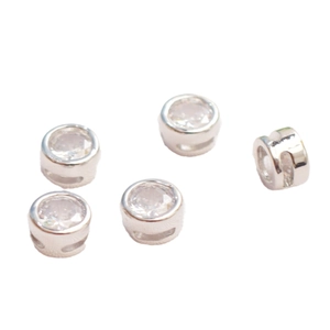 Lote de 5 cuentas cilíndricas de plata con circonitas claras para creación de joyas