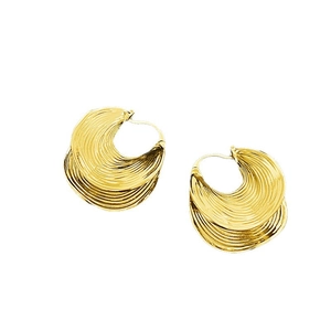 Elegant gold-tone metal hoop earrings with unique multi-layered wavy textured design