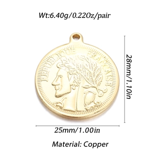 French coin style gold plated portrait heart pendant for DIY jewelry design