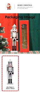 Detailed 36cm silver king nutcracker statue with red gift box packaging and festive background