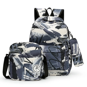 Ensemble de trois sacs à dos scolaires avec motifs graffiti et sacoche à bandoulière