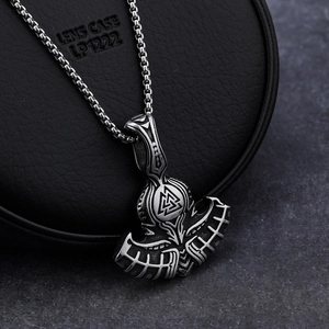Viking axe pendant necklace in stainless steel with Valknut symbol and box chain