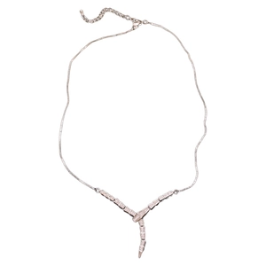 Sparkling zircon snake shaped Y-necklace in rose gold finish with geometric snake bone chain