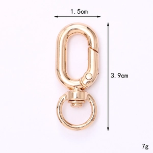 Detail of 3.9cm gold zinc alloy spring clip with measurements 1.5cm and 7g weight